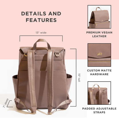 Freshly Picked Classic II Diaper Bag Backpack, Wipeable Vegan Leather With Changing Pad (Sage Green V2)