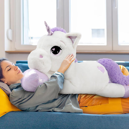 43" Giant Unicorn Stuffed Animal, Unicorn Plush Pillow Toys Big Plushy Fluffy, Gift for Girls Kids Boys Girlfriend, White & Purple