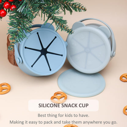 Silicone Snack Cups for Toddlers, Toddler Snack Containers, Baby Treat Catcher with DustProof Lid 2 Pack Dishwasher Safe and BPA Free 9 Oz