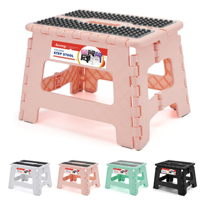 ACSTEP Folding Step Stool 9'' Tall Kids Step Stool Holds Up to 300 lb Plastic Foldable Step Stools for Kids Non-Slip Surface with Carry Handle Collapsible Stool for Home, Outdoor and Indoor(Black)