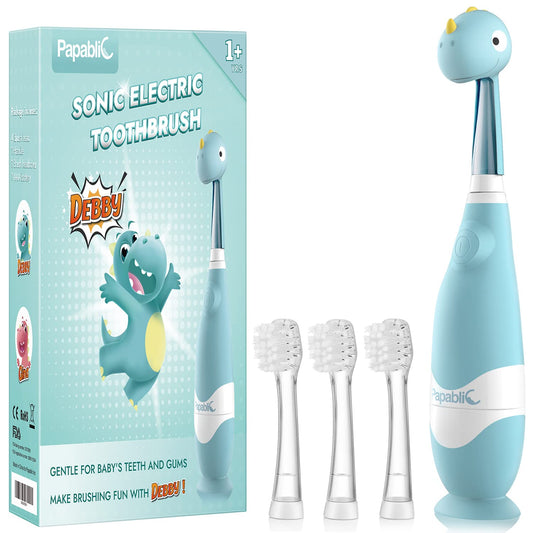 Papablic Toddler Sonic Electric Toothbrush Kids for Ages 1-3 Years, Baby Electric Toothbrush with Cute Unicorn Cover and Smart LED Timer, 4 Brush Heads (Doris)