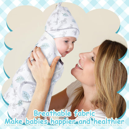 Ramede 6 Pack Baby Swaddle Blanket with Hats Sleep Swaddle for 0-3 Months Newborn Sacks Soft Cotton Wearable for Boy Girl