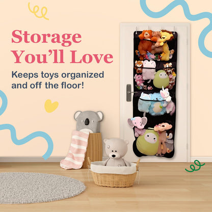 Lilly's Love Corner Stuffed Animal Toy Storage Hanging Organizer | 5 Expandable Mesh Net Pockets, Stores Loads of Plush Toys | Large Plushie Display for Boys, Girls | Pink