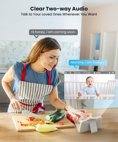 ieGeek Split-Screen Baby Monitor with 2 Camera and Audio-Two 2K Video Monitor with 5" Screen -Night Vision,Two-Way Talk,Cry&Motion Detection,Temper&Humidity Sensor,Remote Control via Screen and APP