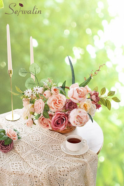 Serwalin Pink Artificial Flowers, Silk Fake Flowers for DIY Wedding Bridal Bouquets, Wedding Cake Flowers for Table Centerpieces Baby Shower Birthday Party Home Decorations