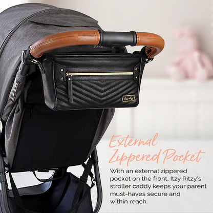 Itzy Ritzy Adjustable Stroller Caddy and Organizer Bag Featuring Front Zippered Pocket, 2 Built-in Interior Pockets & Adjustable Straps to Fit Nearly Any Stroller (Chai)
