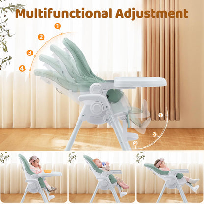 Ezebaby Foldable Baby High Chair – Portable High Chairs for Babies & Toddlers, Adjustable Height & Recline, 5-Point Harness, Removable Tray Baby Feeding Highchair