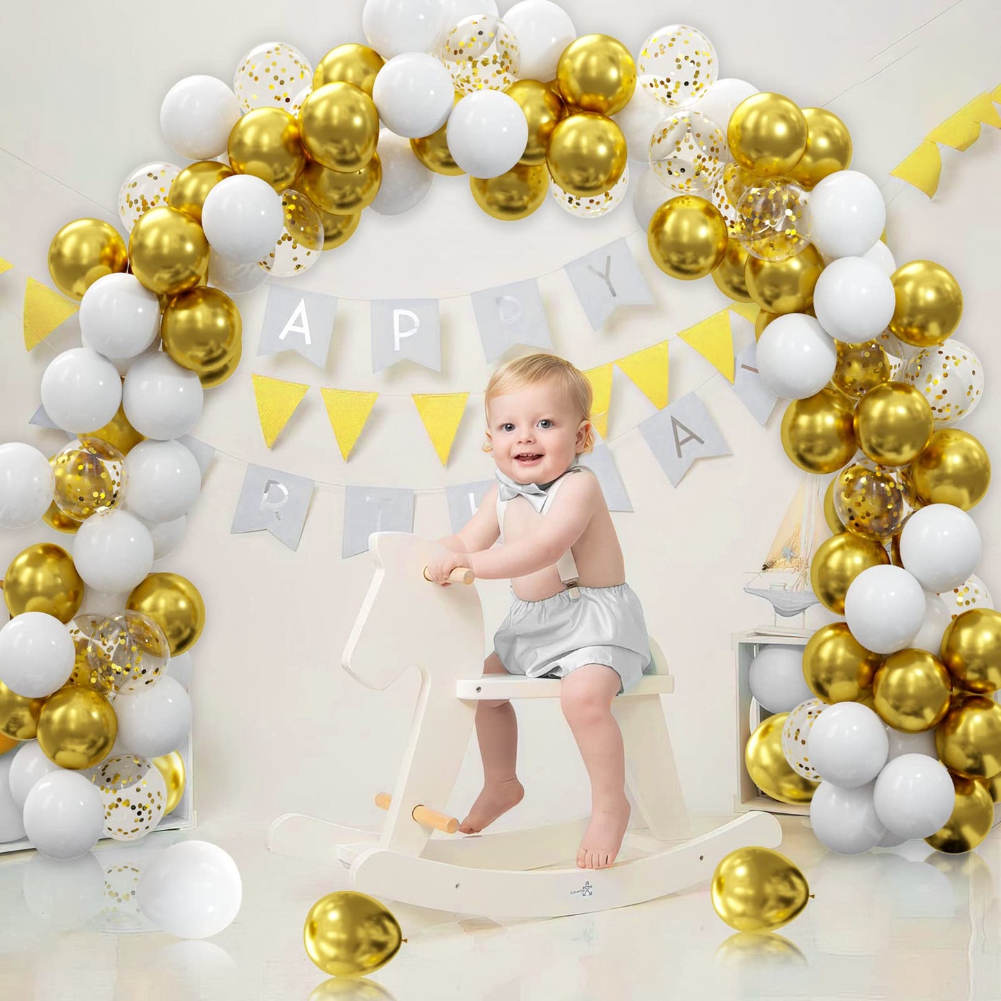 OuMuaMua 62Pcs Pink Gold Confetti Latex Balloons Kit, 12 Inch Pink White Gold Helium Balloons Party Supplies for Confession Proposal Wedding Girl Birthday Baby Shower Party Decoration
