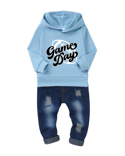 NZRVAWS Baby Boy Clothes Toddler Boy Outfit 2 3 4T 6 12 18 24 Month Fall Winter Hoodie Ripped Jeans Clothing