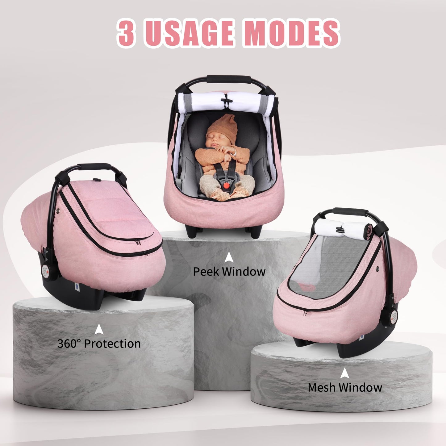 Rquite Car Seat Cover Baby, Carseat Covers Boy Girl, 2 Layers Window -Breathable Mesh & Wind/Sun Shade, Infant Car Seat Canopy Baby Carrier/Stroller Cover, Fit Spring, Fall, Winter, Cold Weather