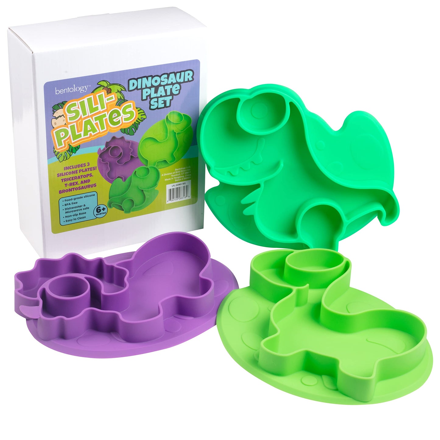 Animal Silicone Compartment Plates- 3 PK Lion, Monkey, Elephant- Large Divided Sections for Easy Grabbing Baby Food Training, Non-Slip Unbreakable Material, Flexible Shapes for Toddlers, Kids-BPA Free
