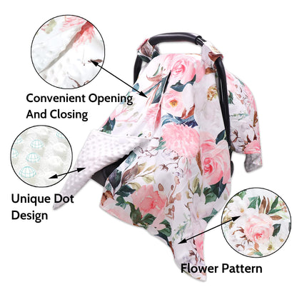 DILIMI Car Seat Cover Baby Girl, Minky Warm Winter Car Seat Covers for Babies, Peekaboo Opening Infant Car Seat Cover, Nursing Cover Carseat Canopy, Pink Flower