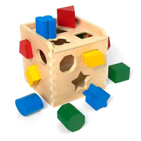 Melissa & Doug Shape Sorting Cube - Classic Wooden Toy With 12 Shapes Classic Kids Toys, Wooden Toddler Toys, Shape Sorter For Toddlers Ages 2+