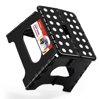 ACSTEP Folding Step Stool 9'' Tall Kids Step Stool Holds Up to 300 lb Plastic Foldable Step Stools for Kids Non-Slip Surface with Carry Handle Collapsible Stool for Home, Outdoor and Indoor(Black)