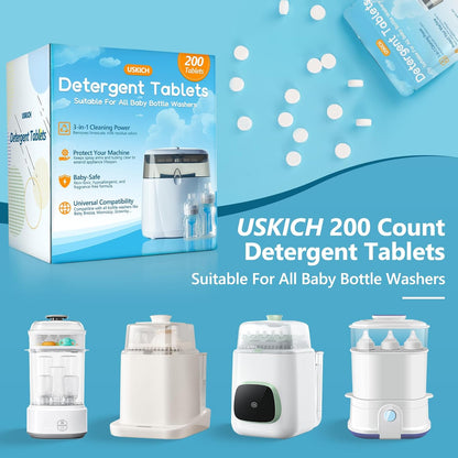 200Pcs Detergent Tablets for All Baby Bottle Washers, Deep Cleaning Momcozy Washer Tablets for Bottle Washer,Sterilizer,Dryer Like Brezza, GROWNSY-Easy to Use,Effective Cleaning with Safe