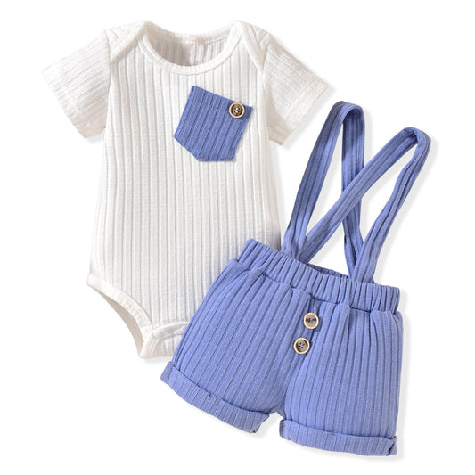 Unutiylo Baby Boy Outfits 0-12 Months Short Sleeve Romper Suspenders Pants Spring Summer clothes