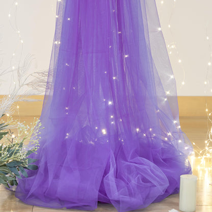 White Tulle Backdrop Curtain with Lights String for Parites 10×8ft Sheer Backdrop Curtains White Curtain Backdrop for Wedding Baby Shower Birthday Party Photo Shoot Decorations(2 Panels 10ft×8ft)