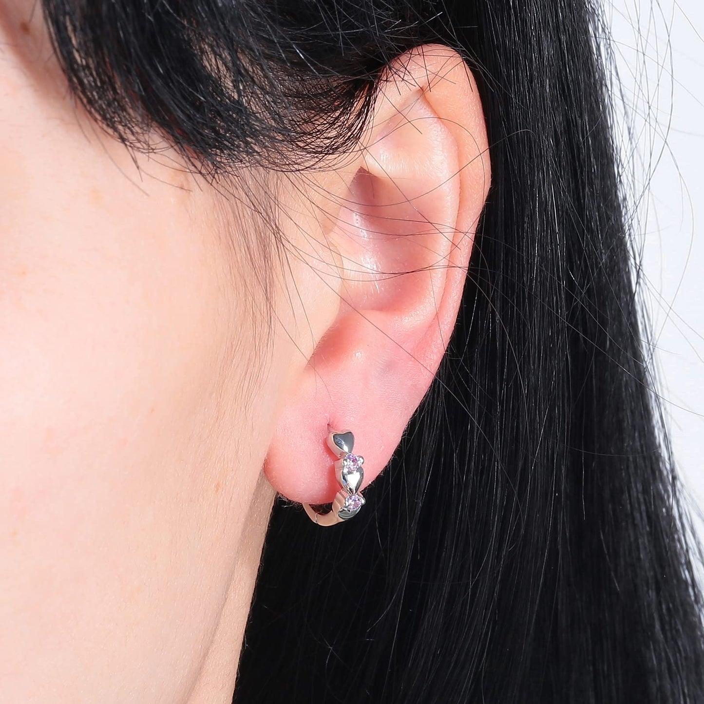 CiNily 14K White Gold Plated Small Hoop Earrings for Women Girls Heart Cubic Zirconia Hypoallergenic Earrings