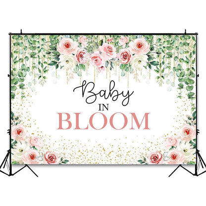 Avezano Baby in Bloom Backdrop Sage Green Leaves with Pink Flowers Baby Shower Party Decorations Baby Girl's Greenery Floral Nature Theme Photography Background Cake Table Banner (6x5ft(72x60in))