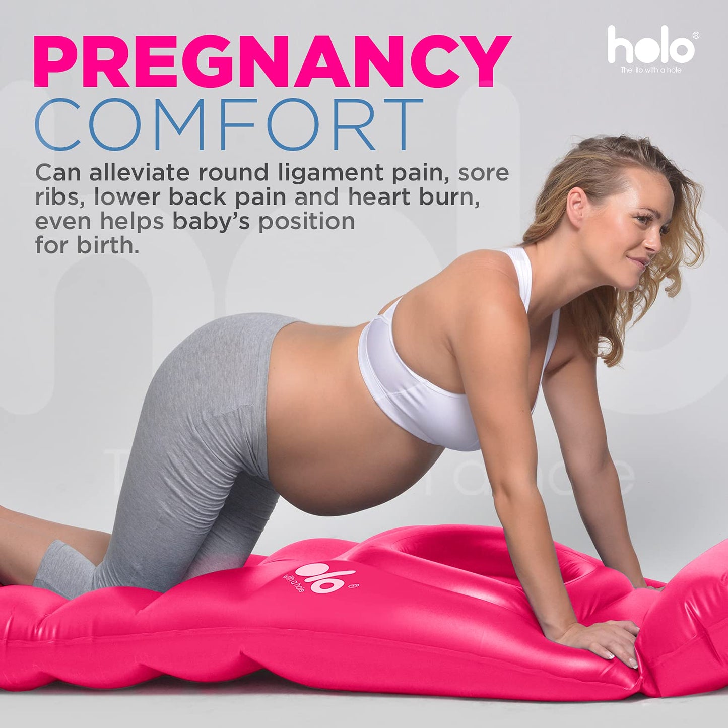 HOLO The Original Inflatable Pregnancy Pillow - Full Body Maternity Airbed/Float with Hole for Tummy - Sleeping Support & Comfort - Say Goodbye to Pregnancy Related Aches and Pains (White Sand)