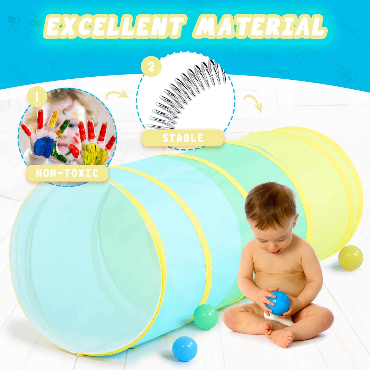 PigPigPen Pop Up Play Tunnel Tent for Toddlers Babies or Dogs, Indoor & Outdoor Toys for Kids Backyard Playset. (Red,Yellow,Blue)