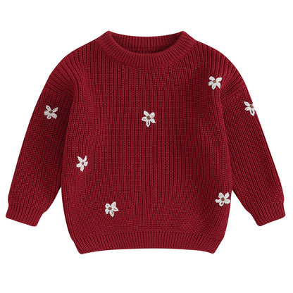 Mubineo Baby Girl Winter Clothes Cute Flower Sweater Crewneck Pullover Long Sleeve Knit Newborn Infant Sweaters