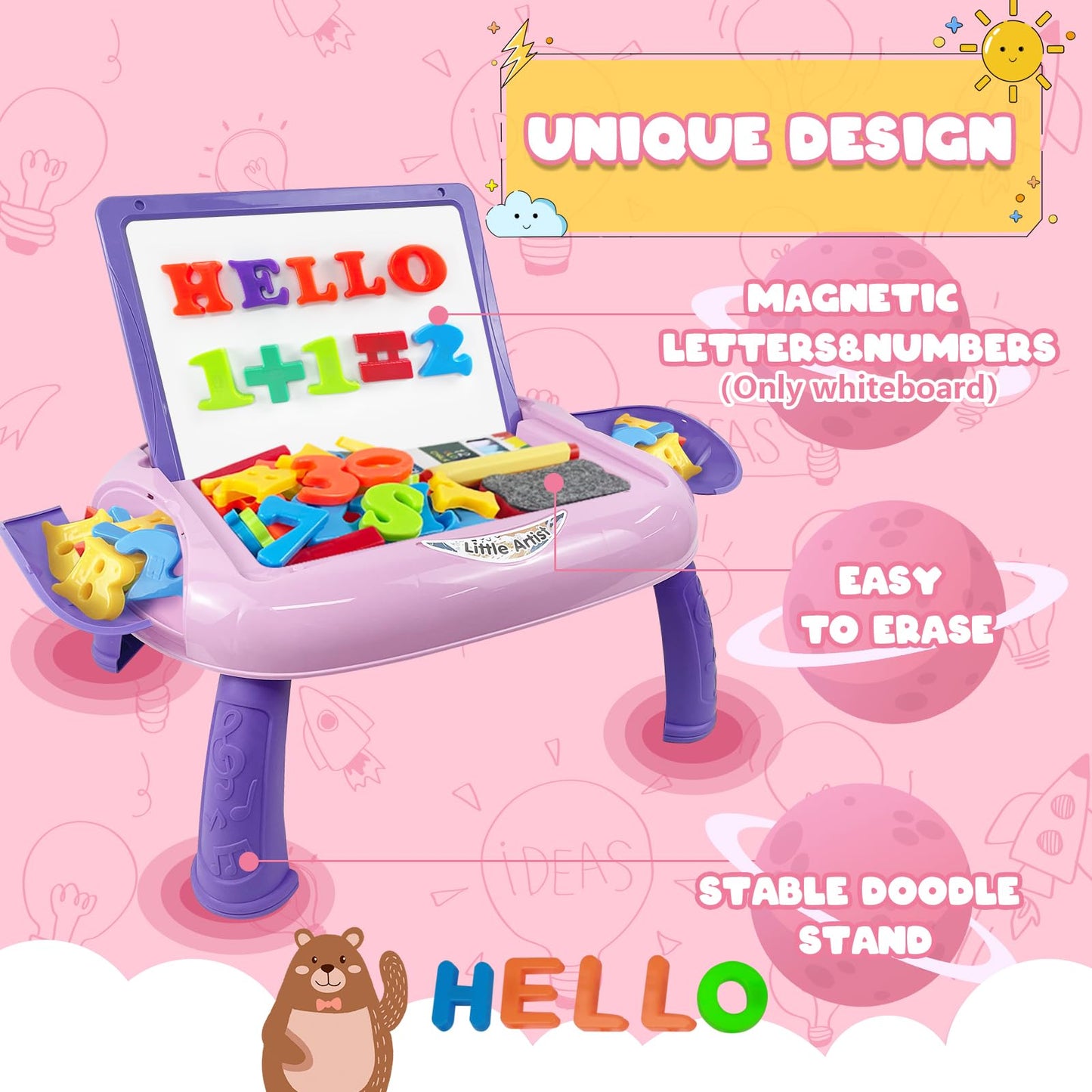 Gift for 1-2 Year Old Girls, Toddler Girl Toys with Magnetic Letters and Numbers, Learning and Educational Toys for 1 2 Year Old, Girls Birthday Christmas Gifts (Unicorn Pink)
