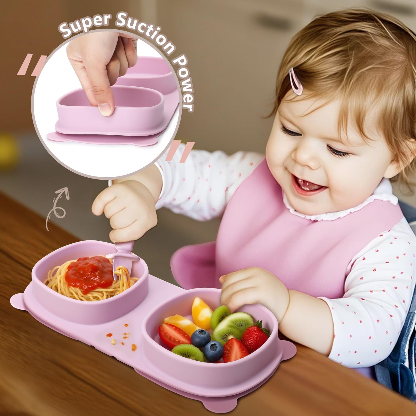 Silicone Foldable Novelty Dinner Plates,Baby Plates Travel Essential with Forks and Spoons,Microwave & Dishwasher SafeWatermelon