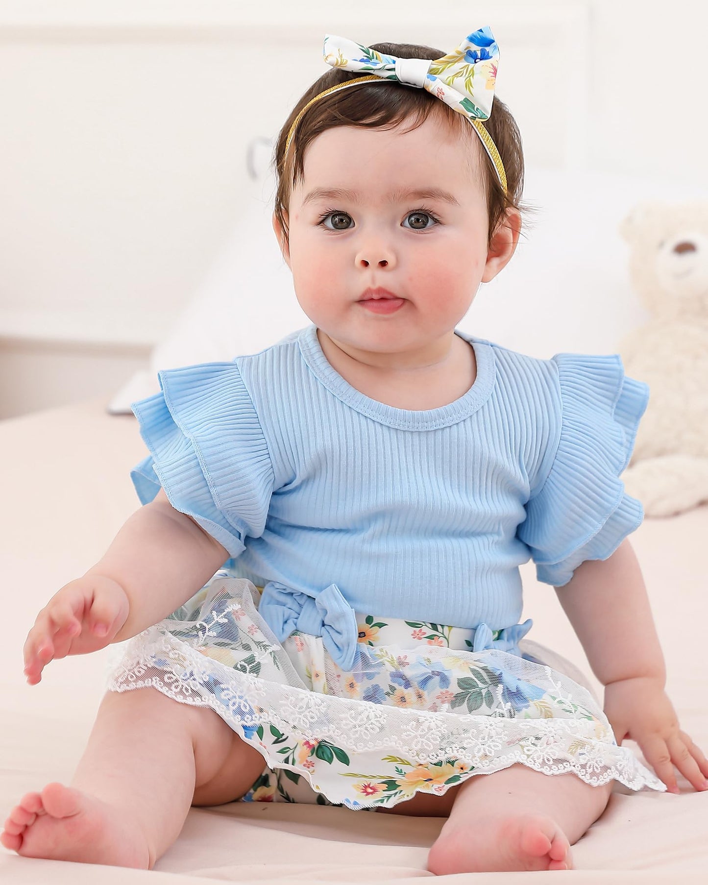 Mioglrie Preemie Clothes Girl Newborn Girl Outfits Infant Baby Girl Clothes Summer Romper Dress Shorts Set