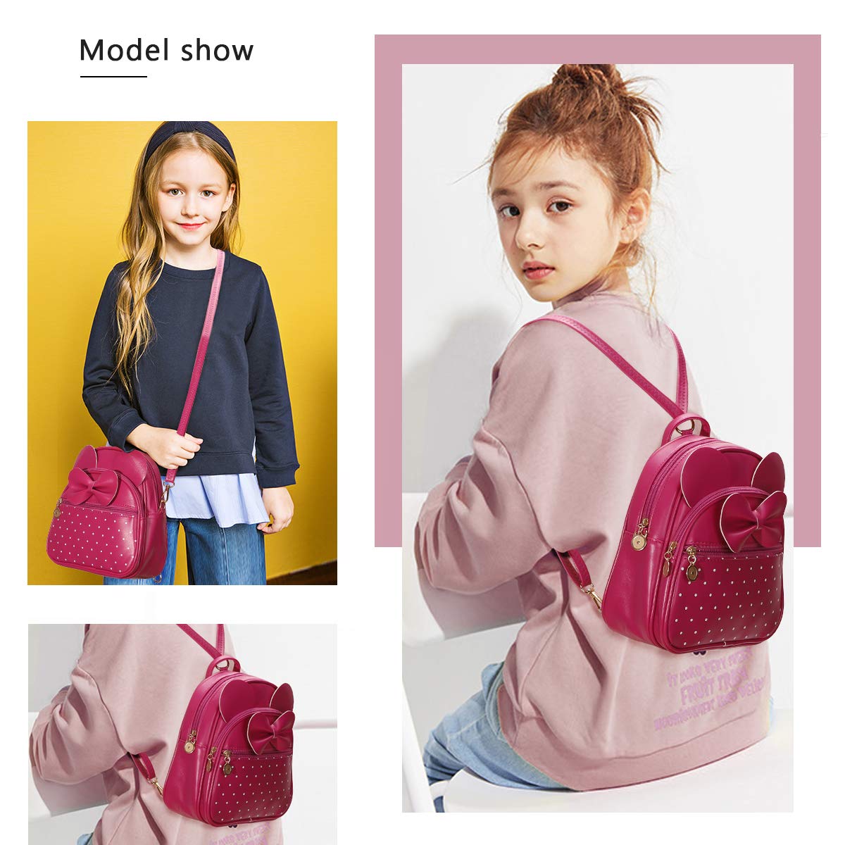 KL928 Girls Bowknot Polka Dot Cute Mini Backpack Small Daypacks Convertible Shoulder Bag Purse for Women