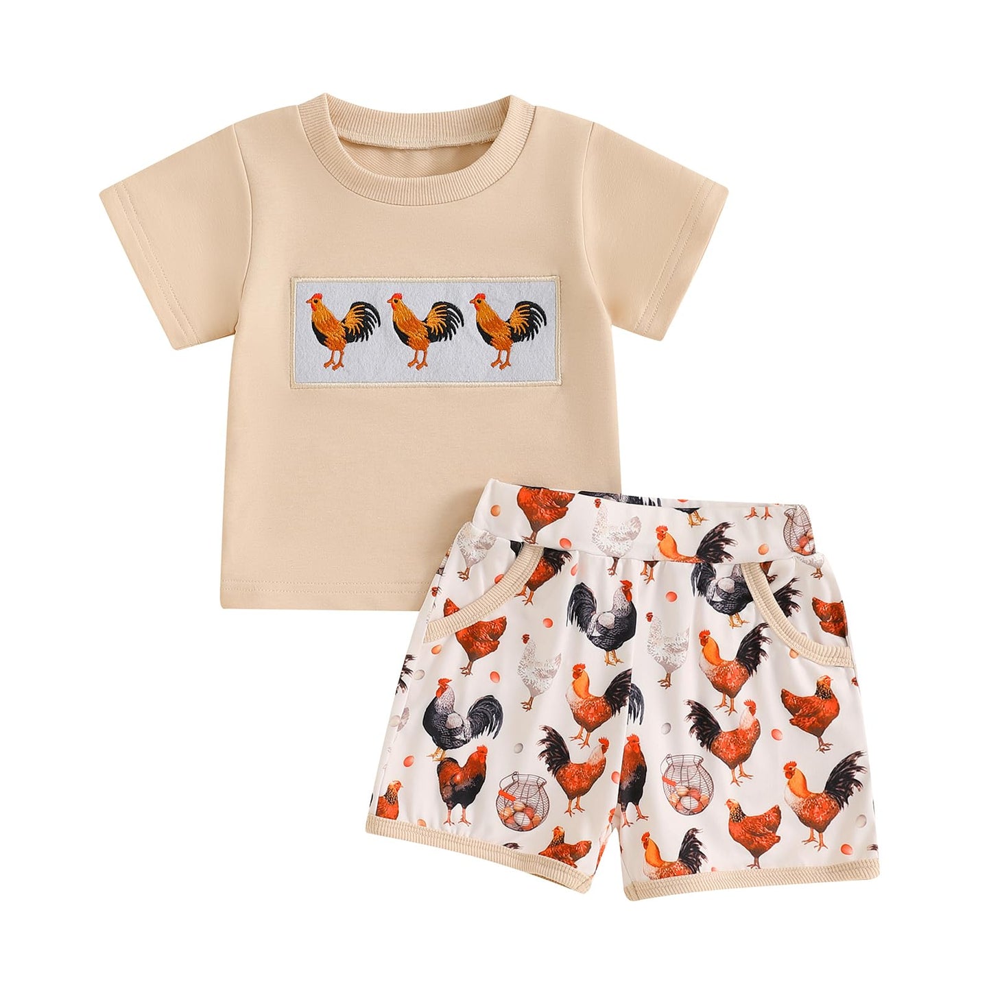 Toddler Baby Boy Summer Outfits Short Sleeve Embroidered T Shirt Tees + Striped/Plaid Shorts Infant Clothes Set