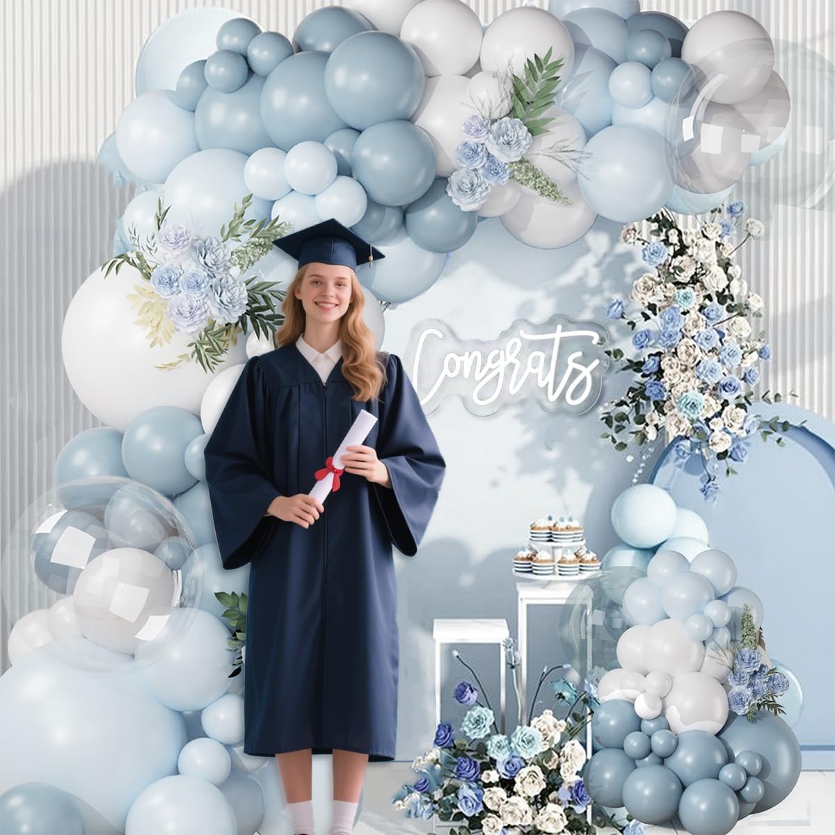 Dusty Blue Balloon Arch Kit,122 Pcs Dusty Blue and White Balloons,MacaronBlue White Balloon Arch Garland Kit for Boy Baby Shower Gender Reveal,Men Birthday,Graduation Decorations,Bridal Shower