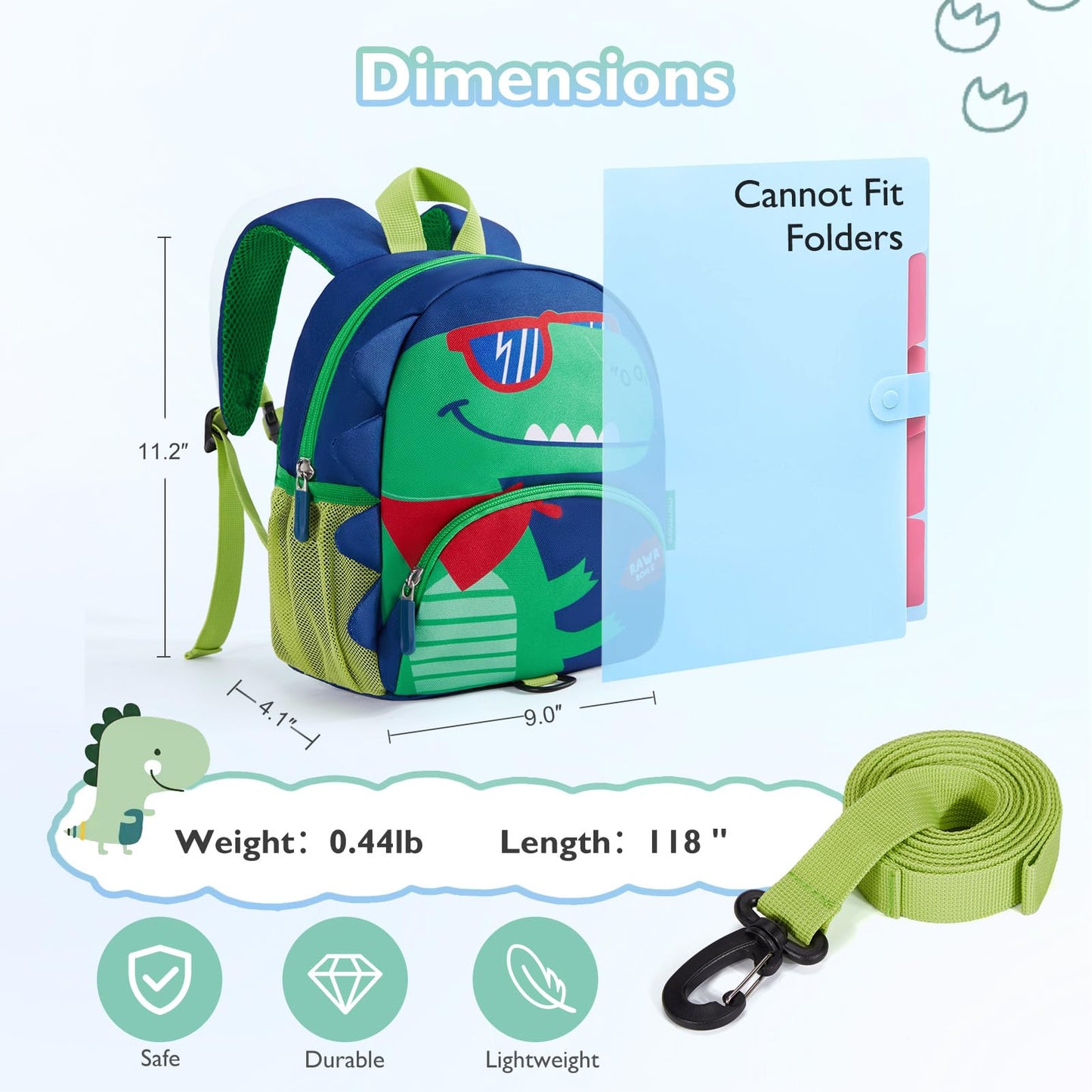 mommore Toddler Backpack for Boys 2-4, 3D Cartoon Mini Kids Travel Bag, Small Baby Backpack with Toddler Leash, Chest Buckle, Water-Resistant Pre-K Schoolbag, Dinosaur