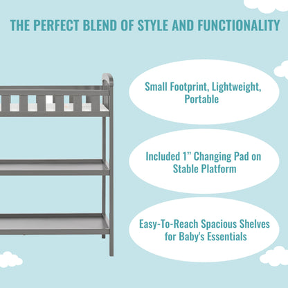 Dream On Me Emily Changing Table In Natural, Comes With 1" Changing Pad, Features Two Shelves, Portable Changing Station, Made Of Sustainable New Zealand Pinewood
