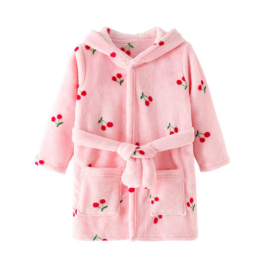 Toddlers Kids Hooded Robe Boys Girls Soft Flannel Bathrobes Pajamas Plush Robe
