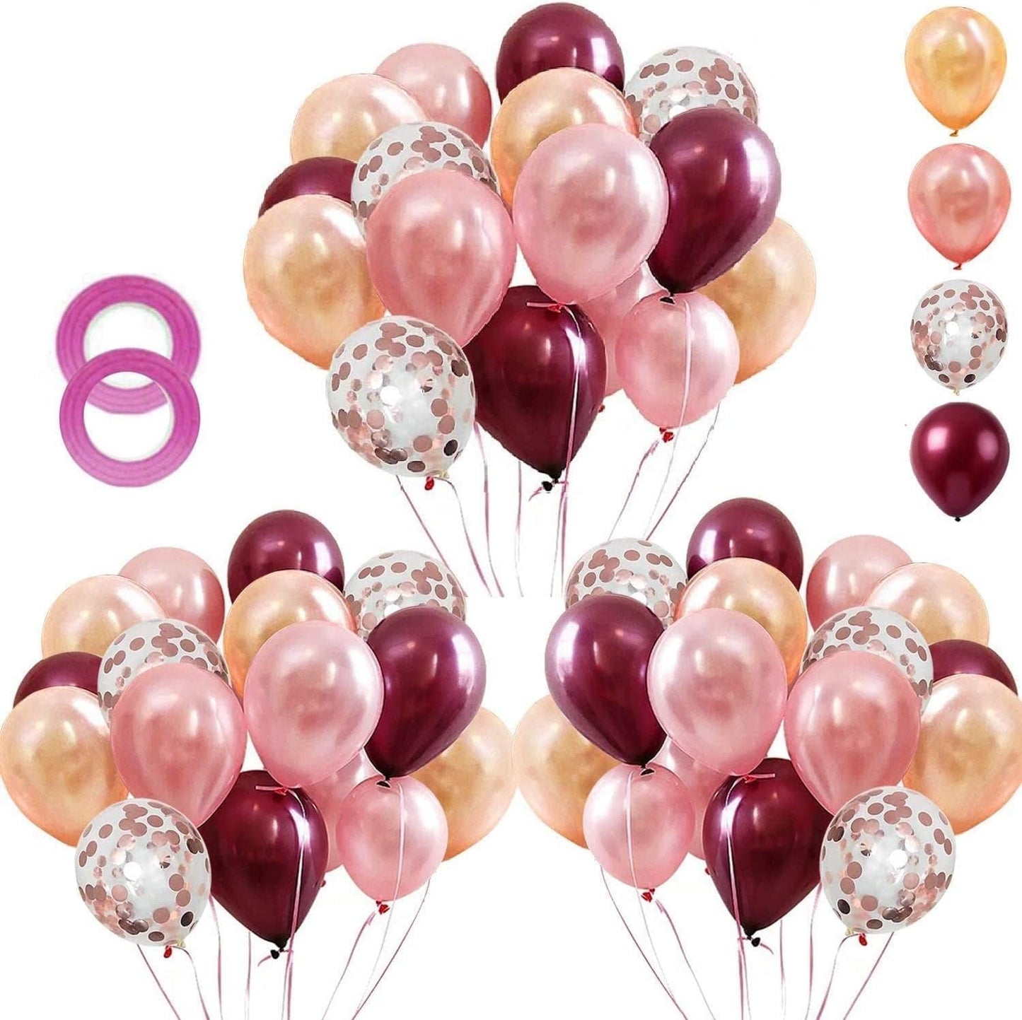 OuMuaMua 62Pcs Pink Gold Confetti Latex Balloons Kit, 12 Inch Pink White Gold Helium Balloons Party Supplies for Confession Proposal Wedding Girl Birthday Baby Shower Party Decoration