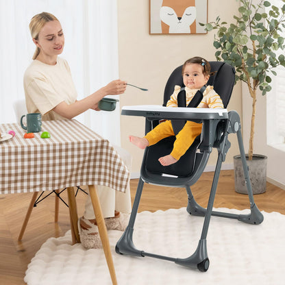 BABY JOY Convertible High Chair for Babies & Toddlers, Height Adjustable, Grow & Go High Chair w/Recline & Footrest, Removable Double Tray, Portable Baby Dinning Chair with Wheels (Beige)