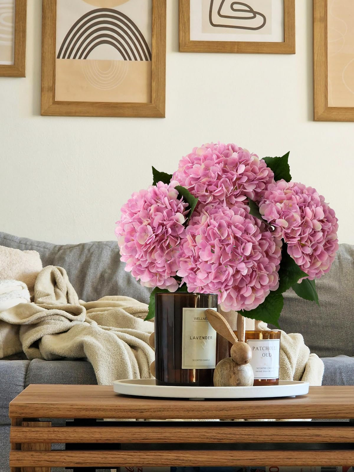 4 Pcs Pink Hydrangeas Artificial Flowers, 20 inches Large Lifelike Fake Silk Flowers, Faux Hydrangeas Flowers for Wedding Home Party Decor Baby Shower Table Centerpiece