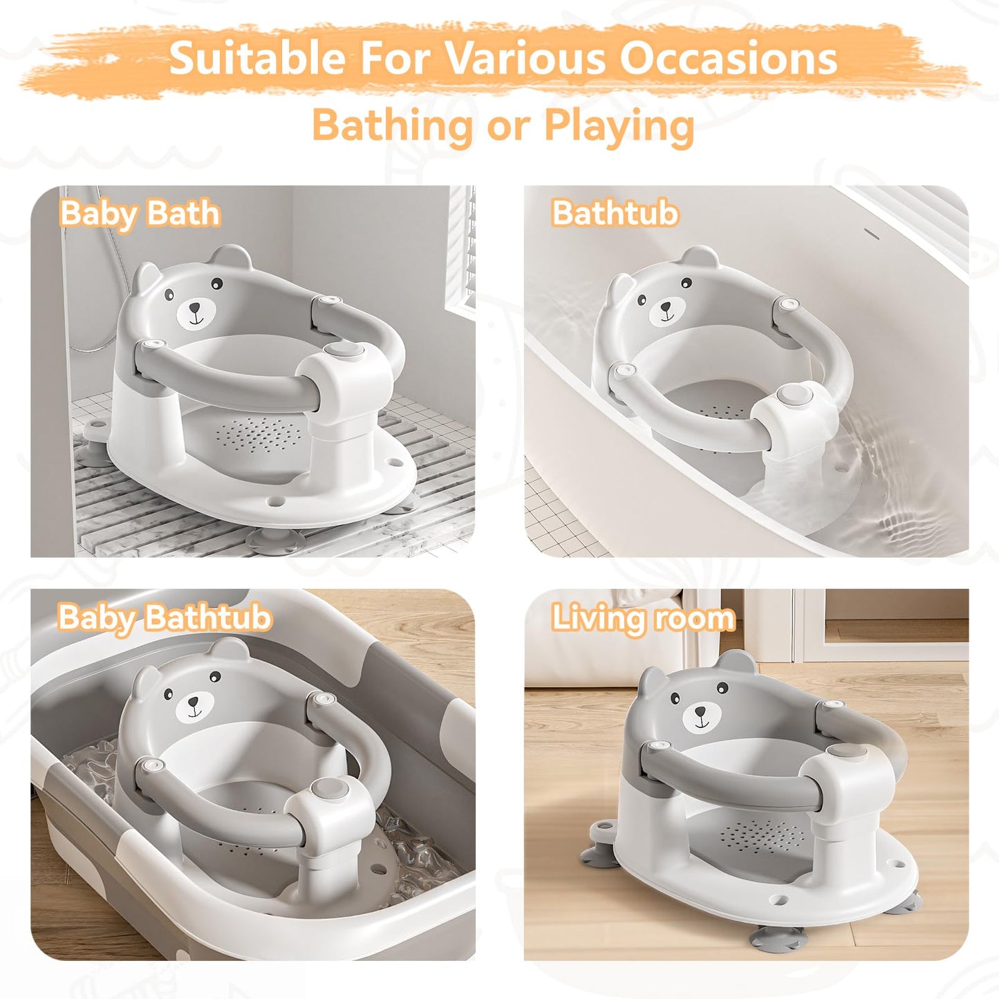 Baby Bath Seat for Babies 6 Months & Up, Toddler Bath Seats for Babies Sitting Up, Non-Slip Infant Bath Tub Chair with 4 Suction Cups & Soft Cushion for Shower, Compact Toddler Bathtub Seat, Pink