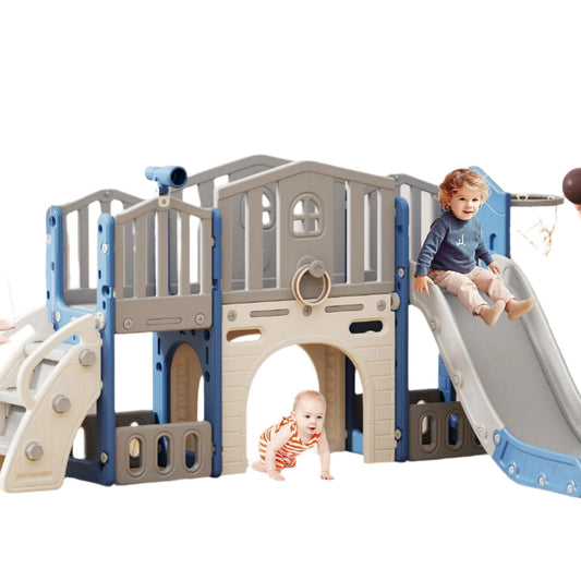 KORIMEFA 8 in 1 Toddler Slide Set, Kids Slide for Toddlers Age 1-3, Toddler Climber PlaySet with Basketball Hoop and Ball, Outdoor Indoor Kids Playground for Toddlers 1-3, Beige
