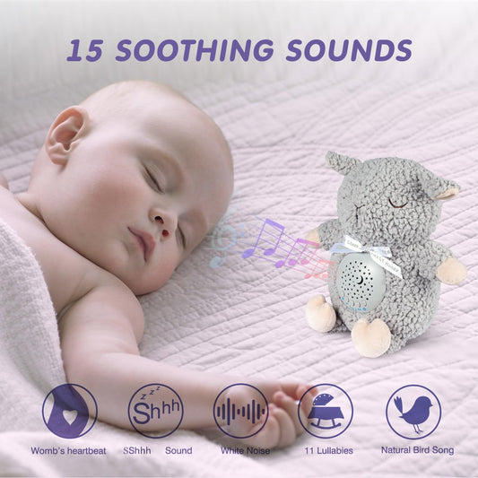 BEREST Baby Sleep Soother Sheep, Mom's Heartbeat Cry Sensor Lullabies & White Noise Sound Machine, Nursery Decor Night Light Projector Toddler Crib Sleeping Aid, Babies Shower Gifts Stuffed Animal