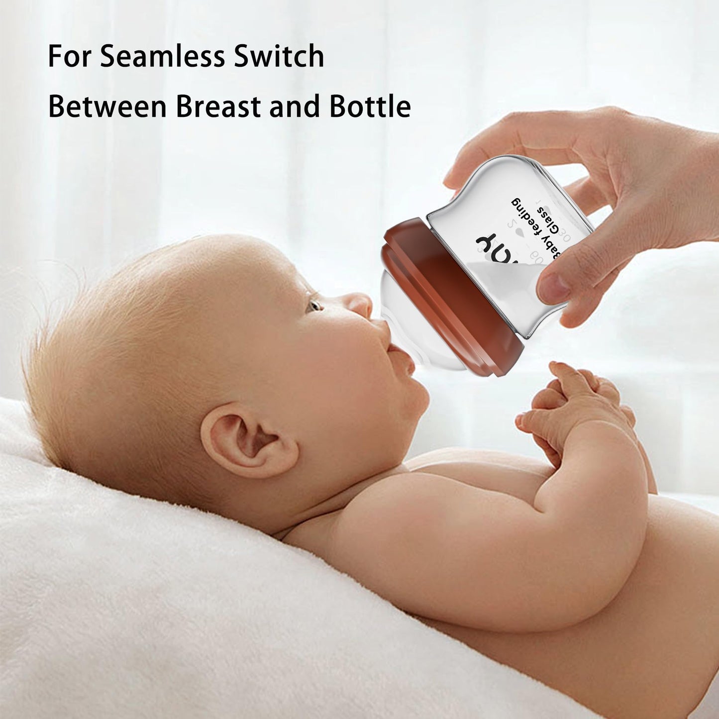 Natural Glass Baby Bottle for Breastfeeding Babies, 5.4oz Anti-Colic Baby Bottle with Natural Response Nipple(S), Clear, Wide Neck, 2 Pack, 1 Months+