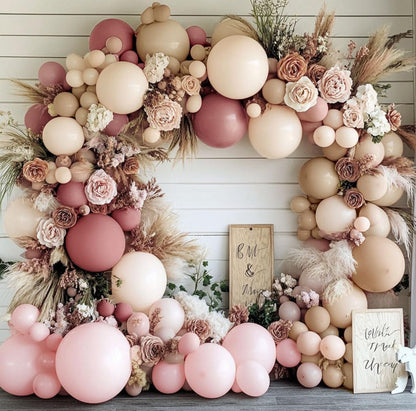 Dusty Pink Balloon Arch Kit Double Stuffed Blush Rose Nude Brown Balloon Garland 112pcs Matte Pastel Neutral Balloons for Boho Bridal Shower Baby Shower Birthday Theme Party Decoration