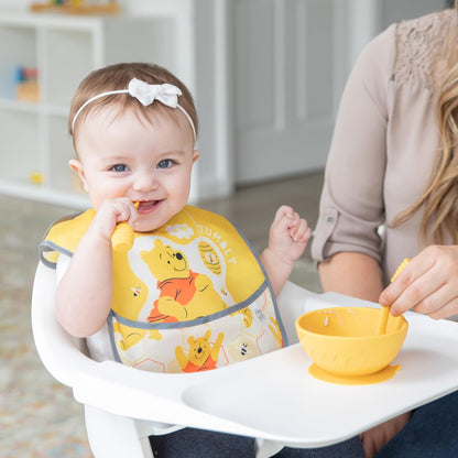Bumkins Baby Bowls, Disney Minnie Mouse Silicone Baby Feeding Set, Suction Bowls for Baby and Toddler with Spoon, First Feeding Set, Platinum Silicone Bowl for Babies 4 Months
