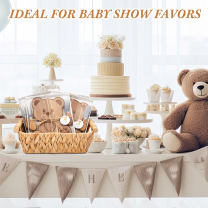 1 Set Baby Shower Party Favors Bear Shaped Cheese Board Set, Include Small Wood Cutting Charcuterie Boards with Knives and Forks Gift Box for Wedding Bridal Shower Birthday (Acacia Color)