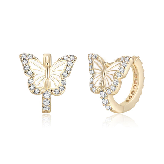 Butterfly Earrings for Women Hypoallergenic CZ 14K Gold Plated Butterflies Huggie Hoop Earring Small Tiny Hoops