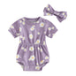 Baby Girl Summer Clothes Ribbed Short Sleeve Romper Solid Color Bodysuits Bow Headband Outfit Newborn Girl Jumpsuit