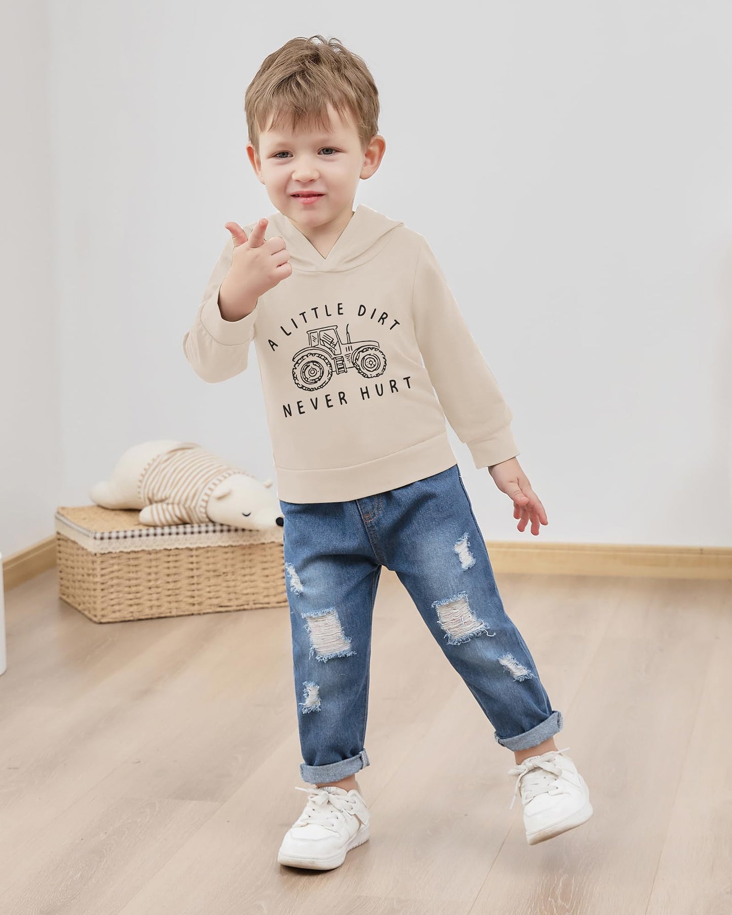 WESIDOM Baby Boy Clothes, Long Sleeve Printing Hoodie With Jeans Pants Outfits Set