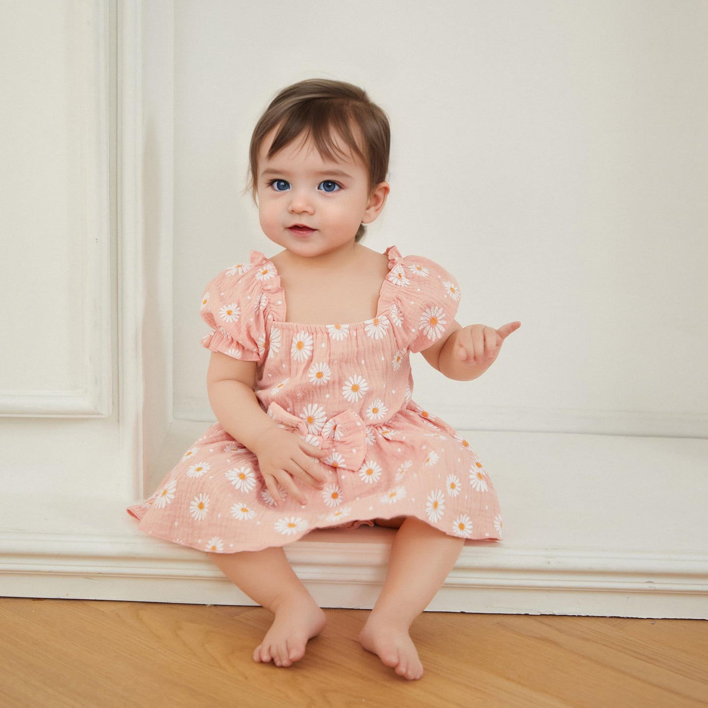 Baby Girls Daisy Romper Bowknot Bodysuit+Headband Short Sleeve Playsuits Floral Jumpsuit Infant Summer Clothes