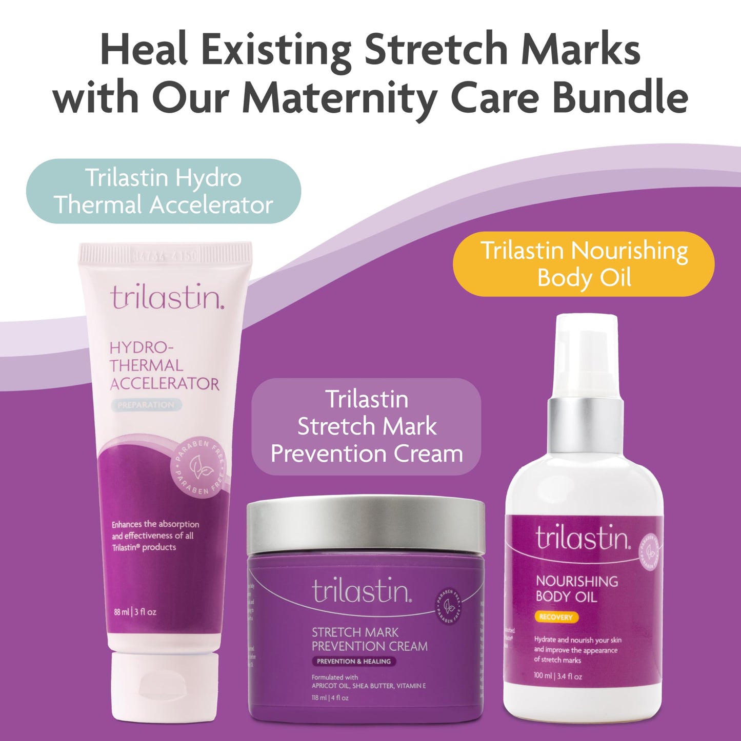 TriLASTIN Maternity Stretch Mark Prevention Cream - Paraben-Free, Hypoallergenic, and Safe for Pregnancy - Stretch Mark Formula for Pregnant Women - 4 Oz Belly Cream for Pregnant Women